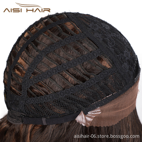 Aisi Hair 24 Inch Long Wavy Mixed Brown Wig Body Wave Swiss Lace Wig Middle Part Cheap  Lace Front Wigs For Black Women